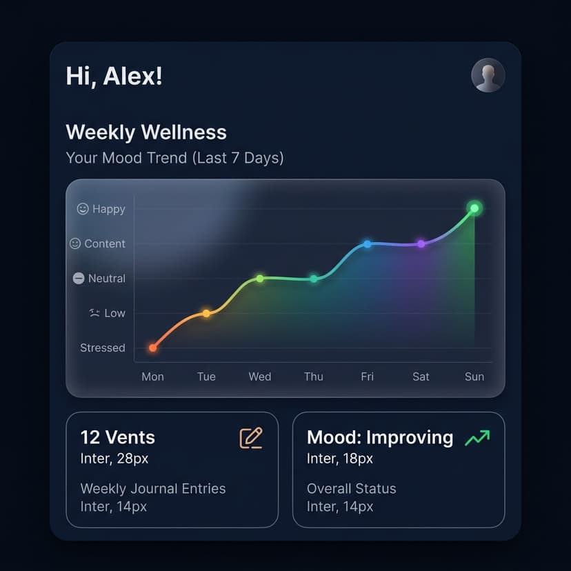 Venting dashboard showing mood charts and vent history